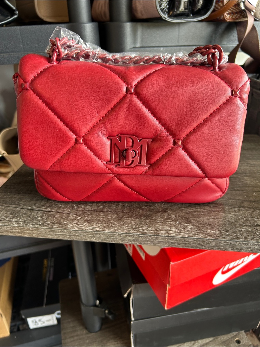 Quilted Red Leather Shoulder Bag